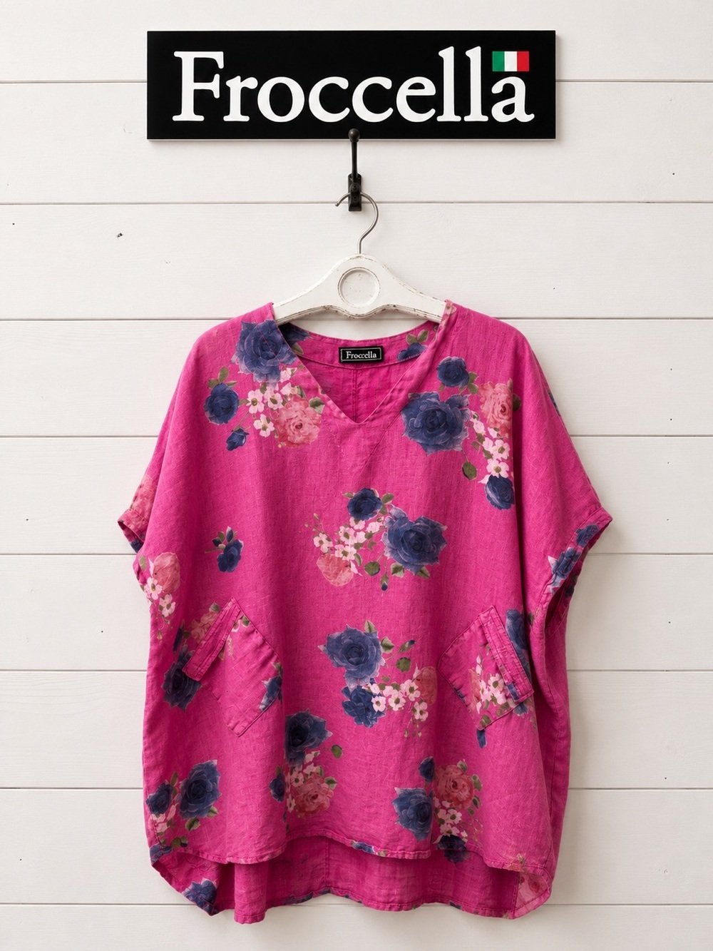 FROCCELLA Pink Floral Linen Tunic Top One Size
